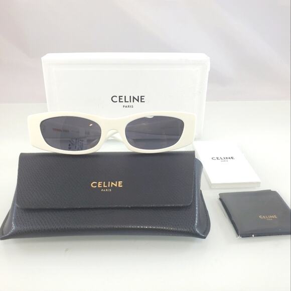 NWT$440 CELINE CL40245U 25A Shiny White 55-19-135 Sunglasses AUTHENTIC main image 6